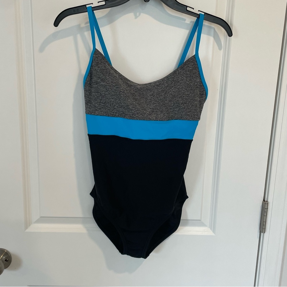 Speedo black gray blue one piece thin strap swimsuit Women 6 New